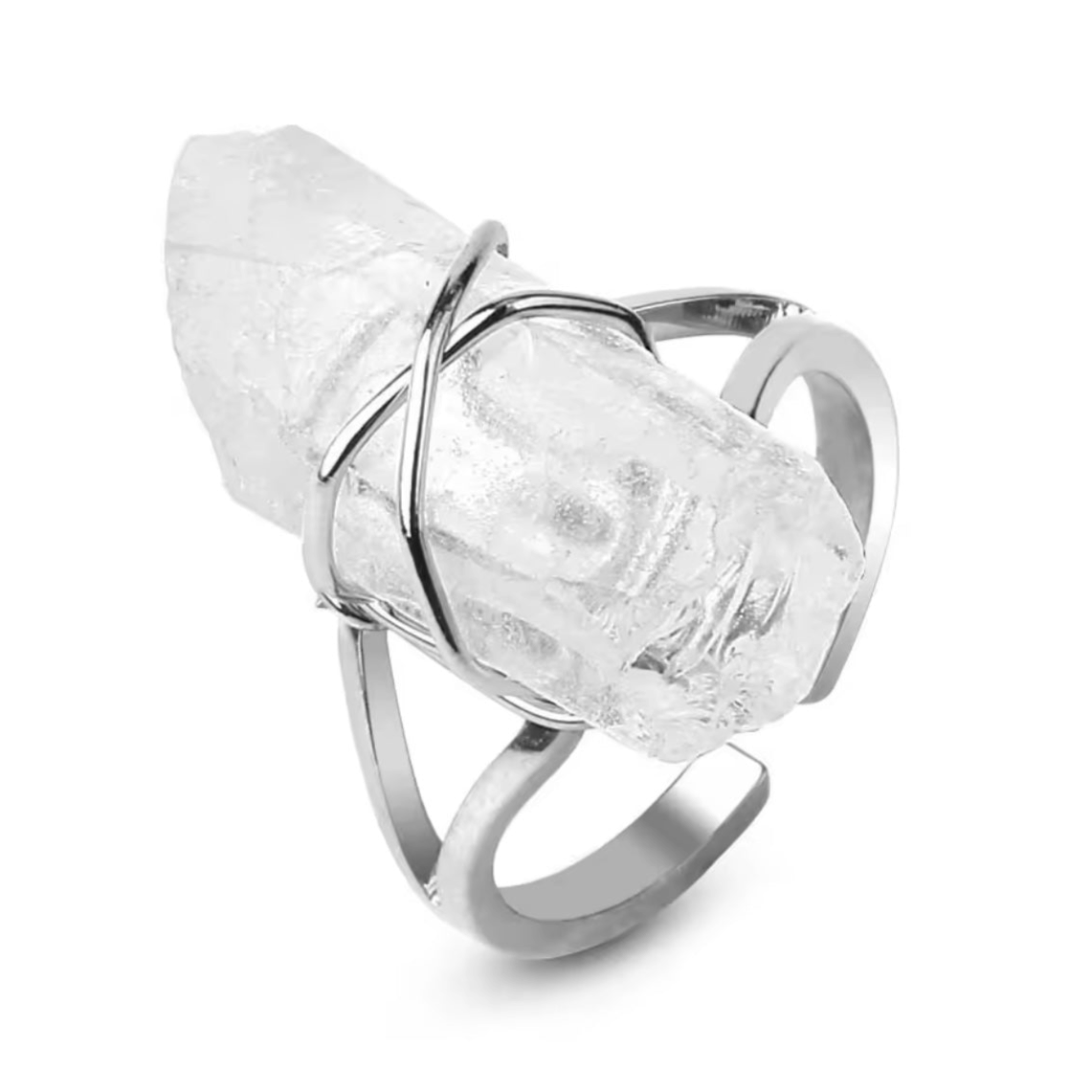 Clear Quartz Crystal Ring, silver - Mandala Jane