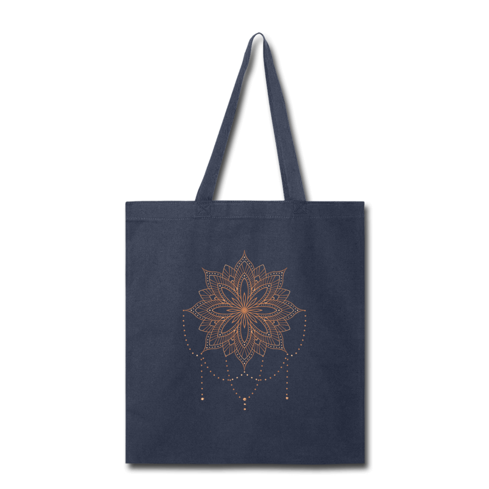 Floral Mandala Tote Bag, navy blue - Mandala Jane Apparel