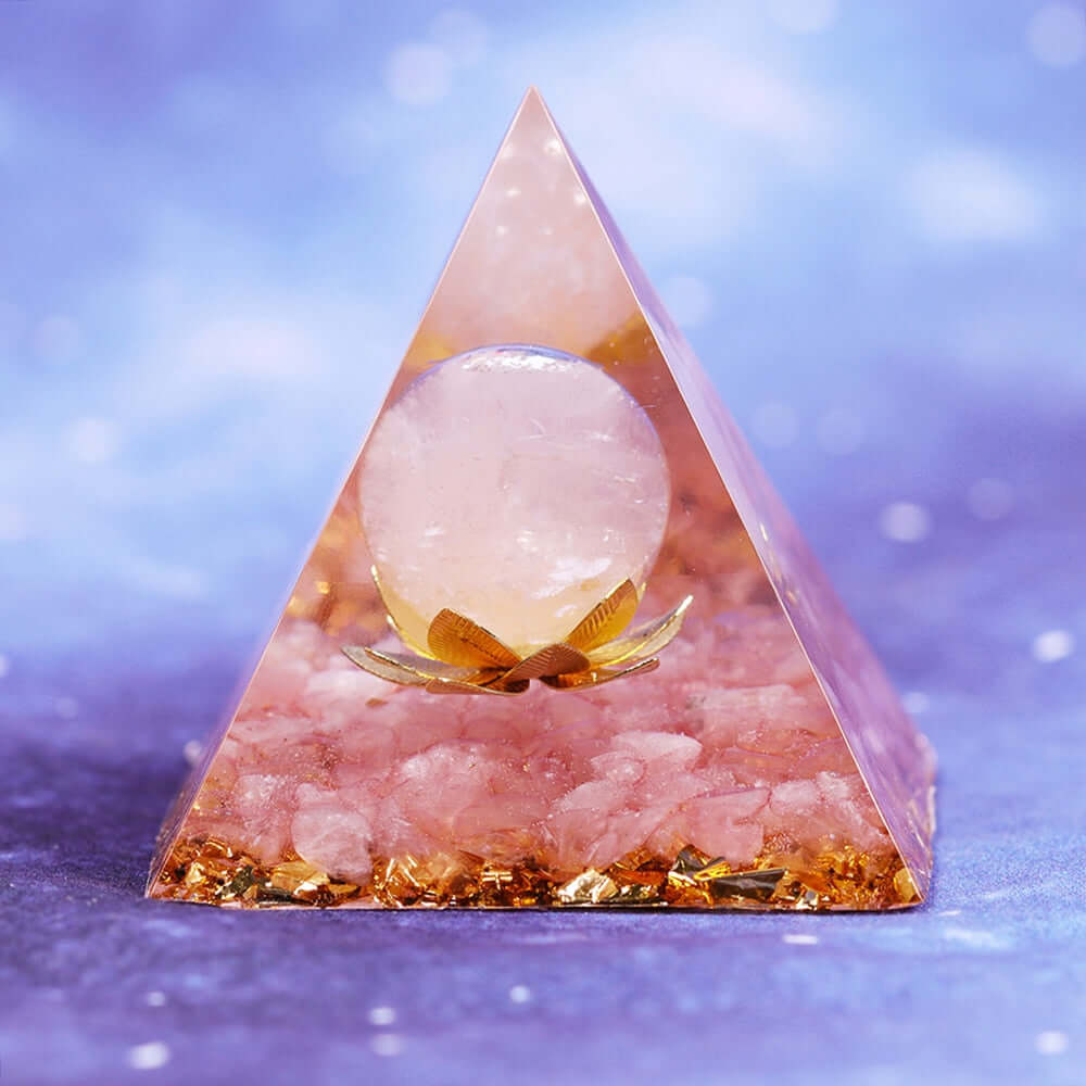 Rose Quartz & Gold Crystal Pyramid