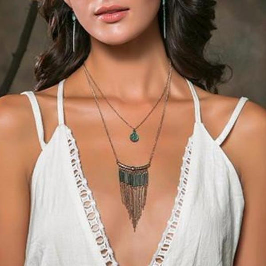 Patina Pendant Layered Necklace - Mandala Jane Jewelry, rustic necklace