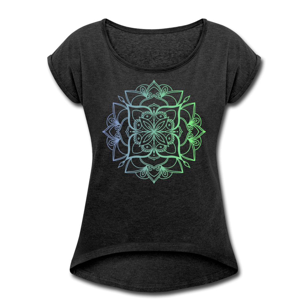 Mandala Roll Cuff Tee - heather black