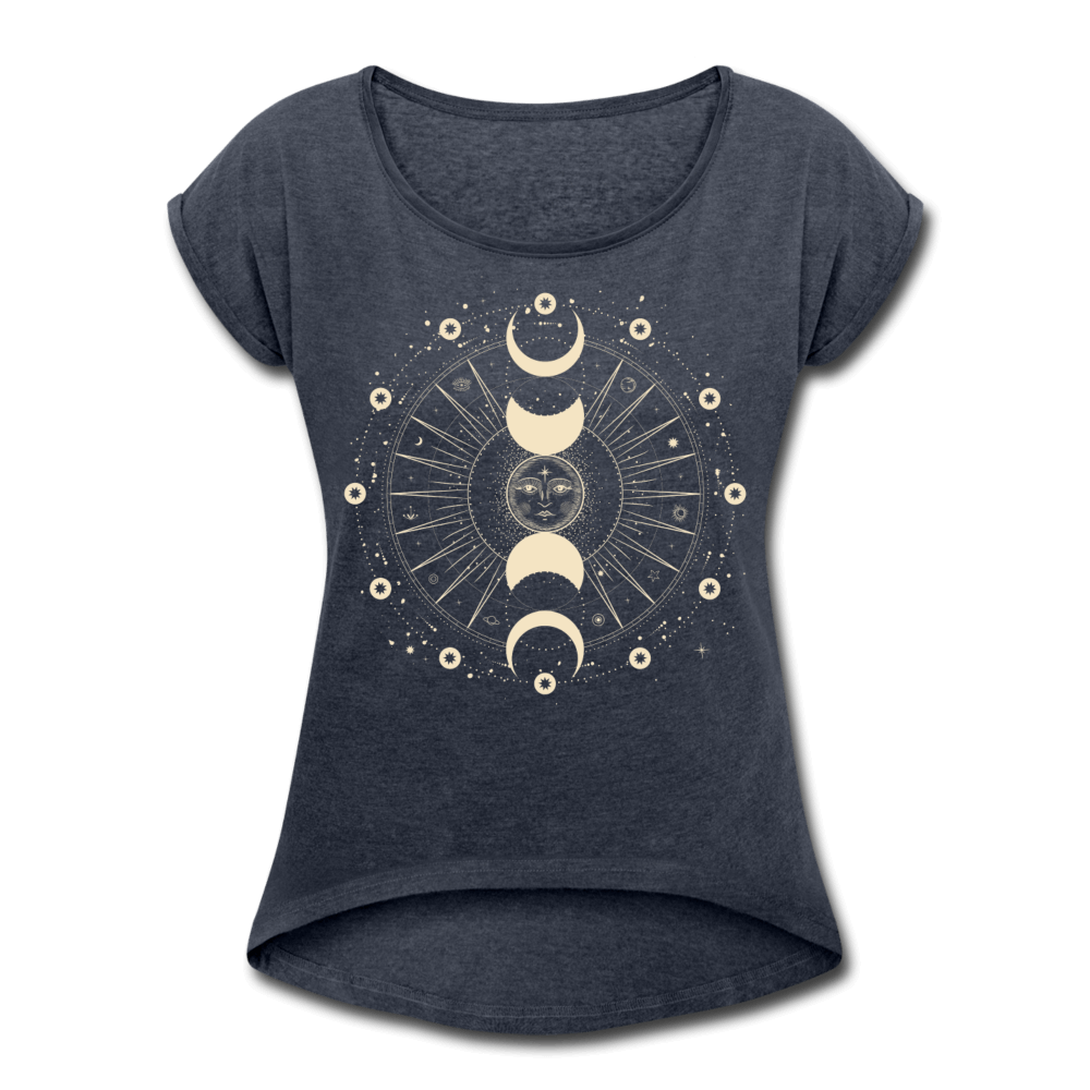 Moon Goddess Roll Cuff Tee - navy heather