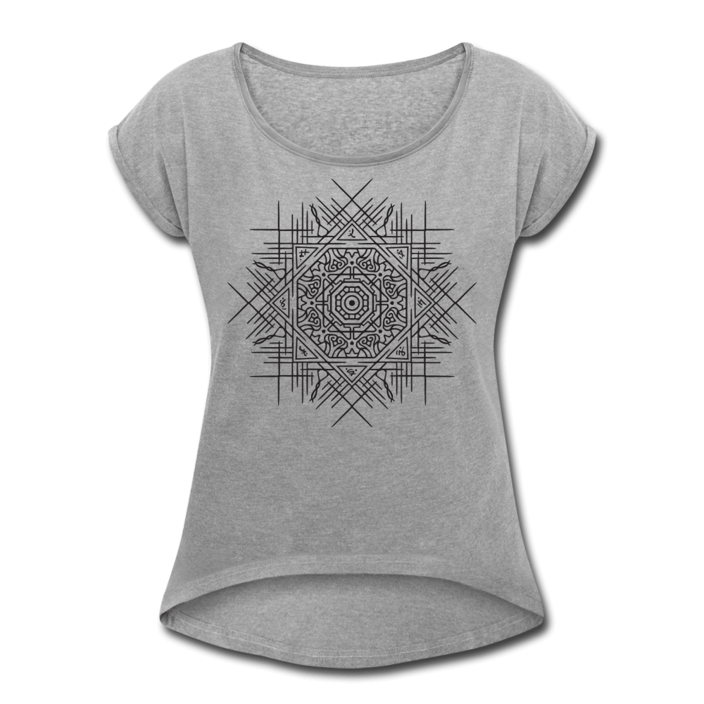 Tribal Mandala Roll Cuff Tee - heather gray