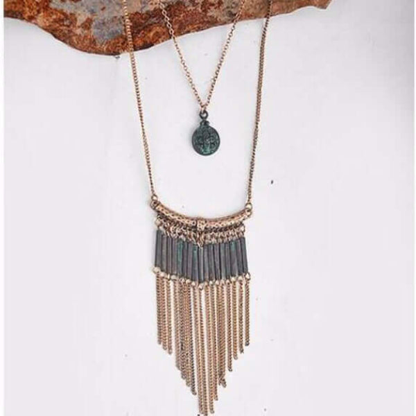 Patina Pendant Layered Necklace - Mandala Jane