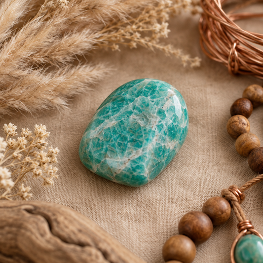 Amazonite crystal meaning and healing properties stone with natural white veining
