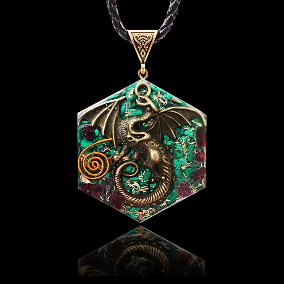 Malachite Dragon Pendant Necklace
