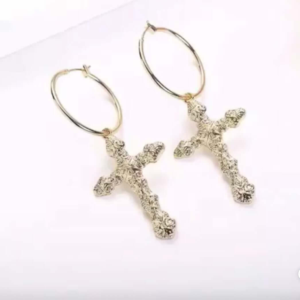 Golden Cross Hoop Earrings
