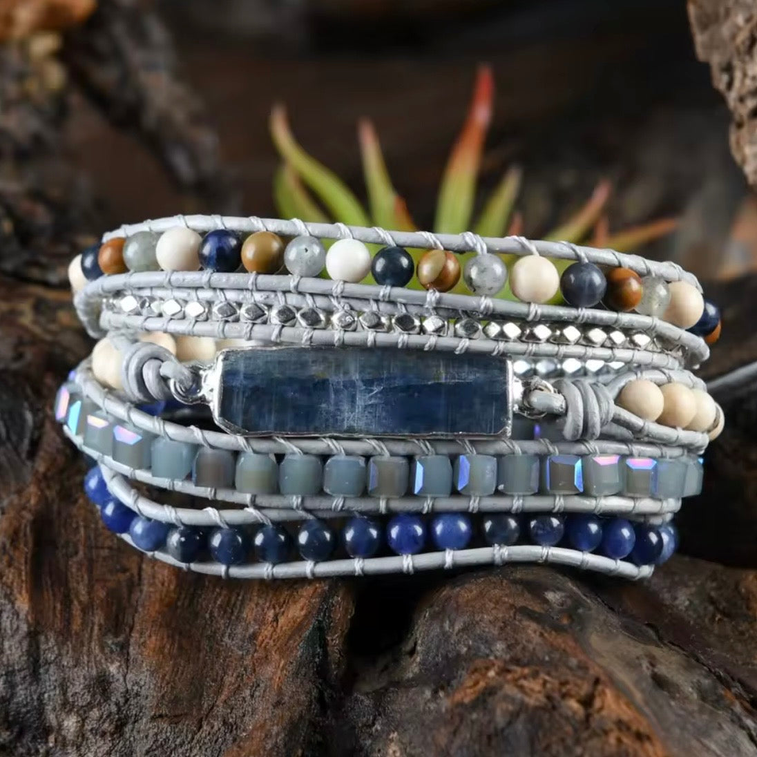 Kyanite Stone Beaded Wrap Bracelet