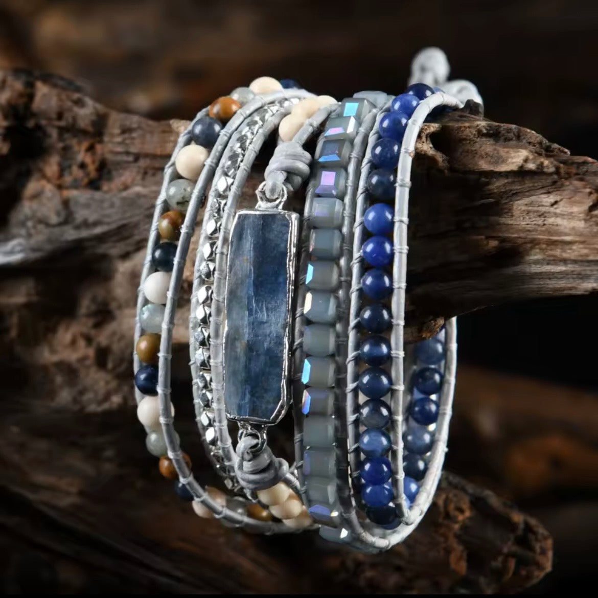 Kyanite Stone Beaded Wrap Bracelet