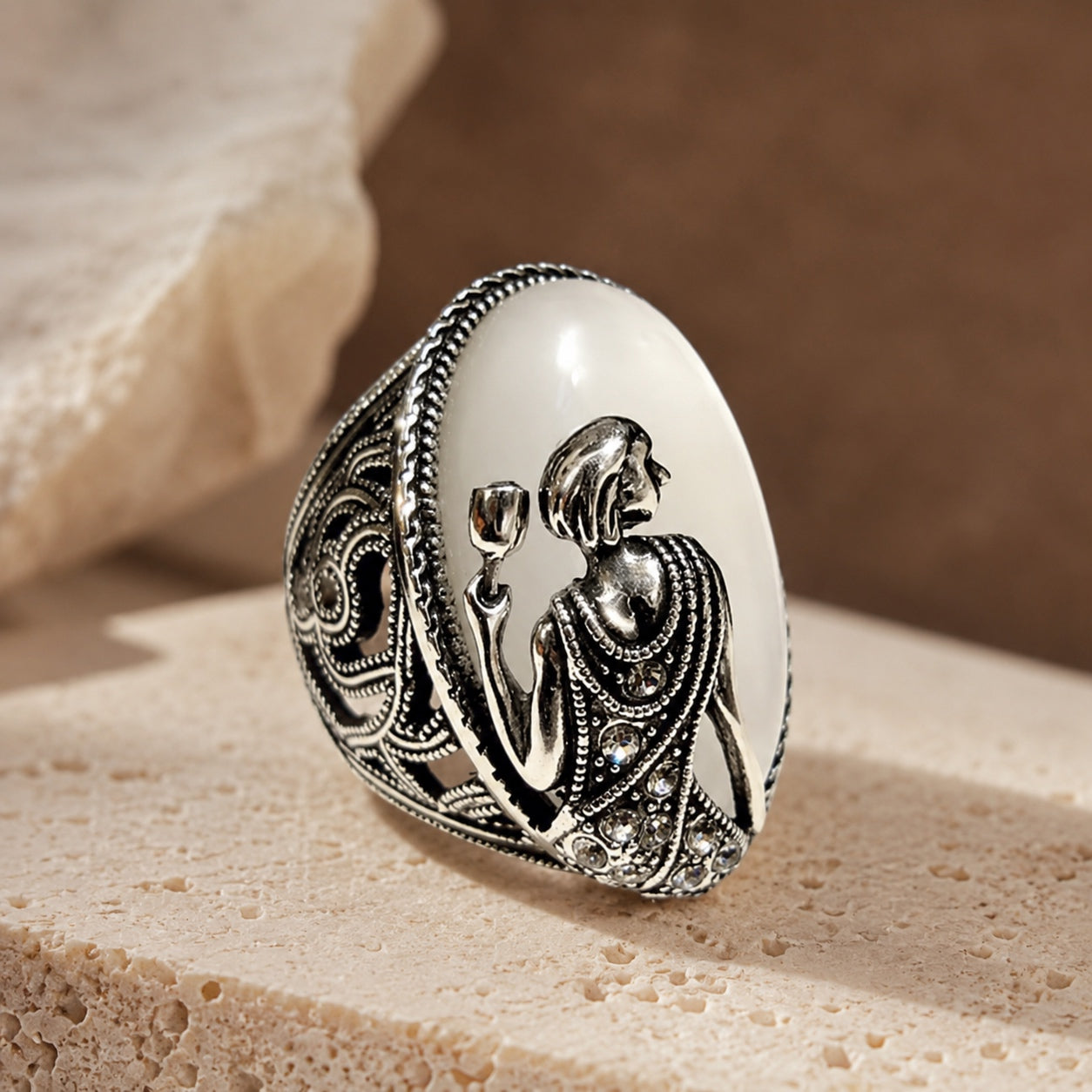 Cat's Eye Stone Goddess Ring