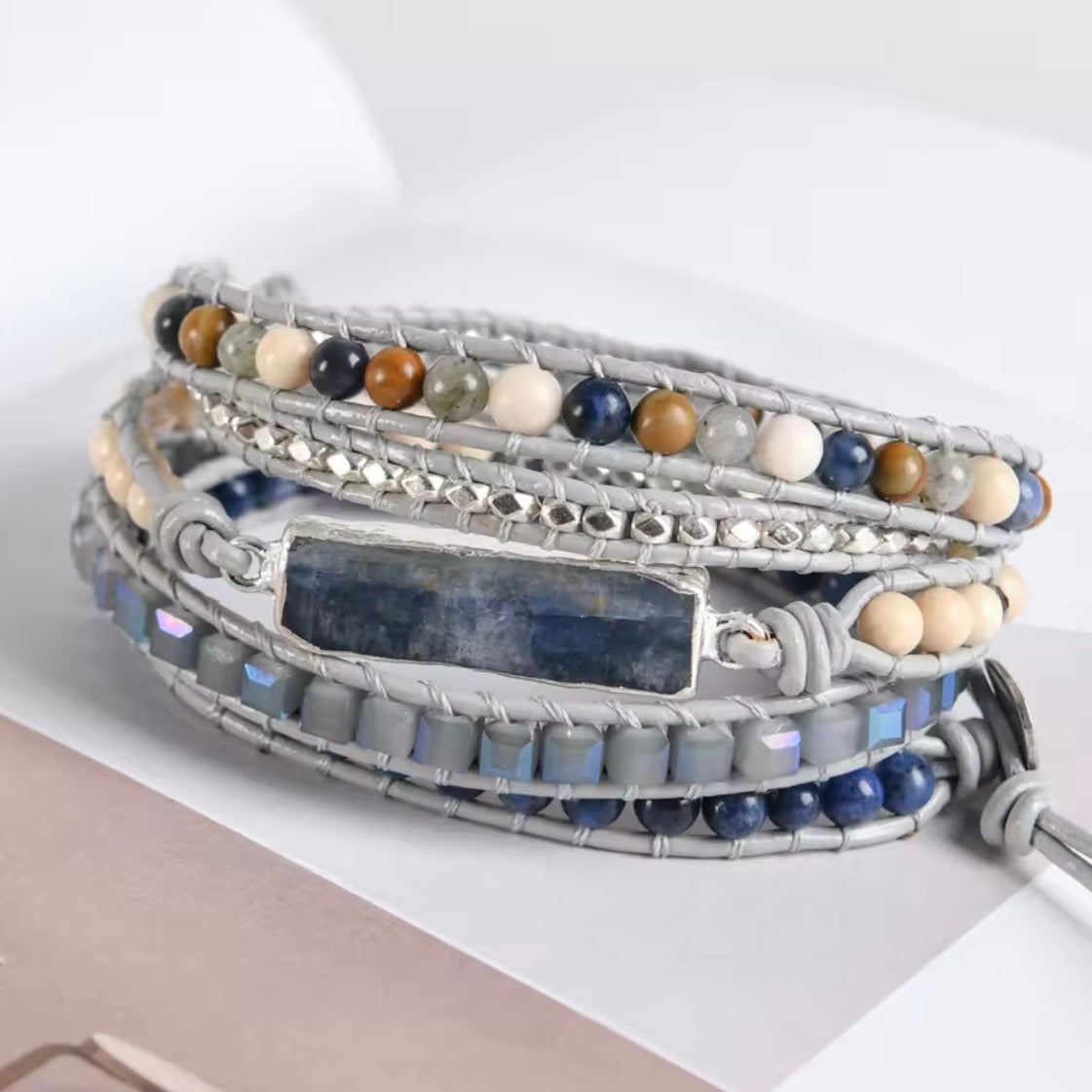Kyanite Stone Beaded Wrap Bracelet