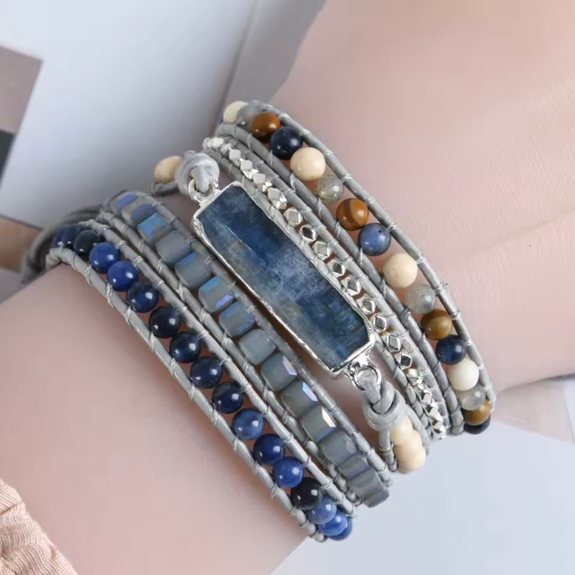 Kyanite Stone Beaded Wrap Bracelet