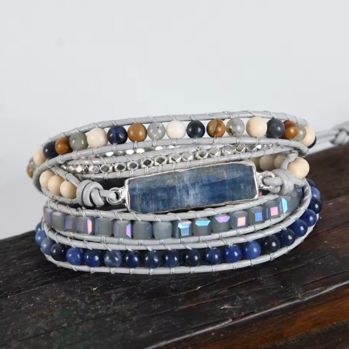 Kyanite Stone Beaded Wrap Bracelet