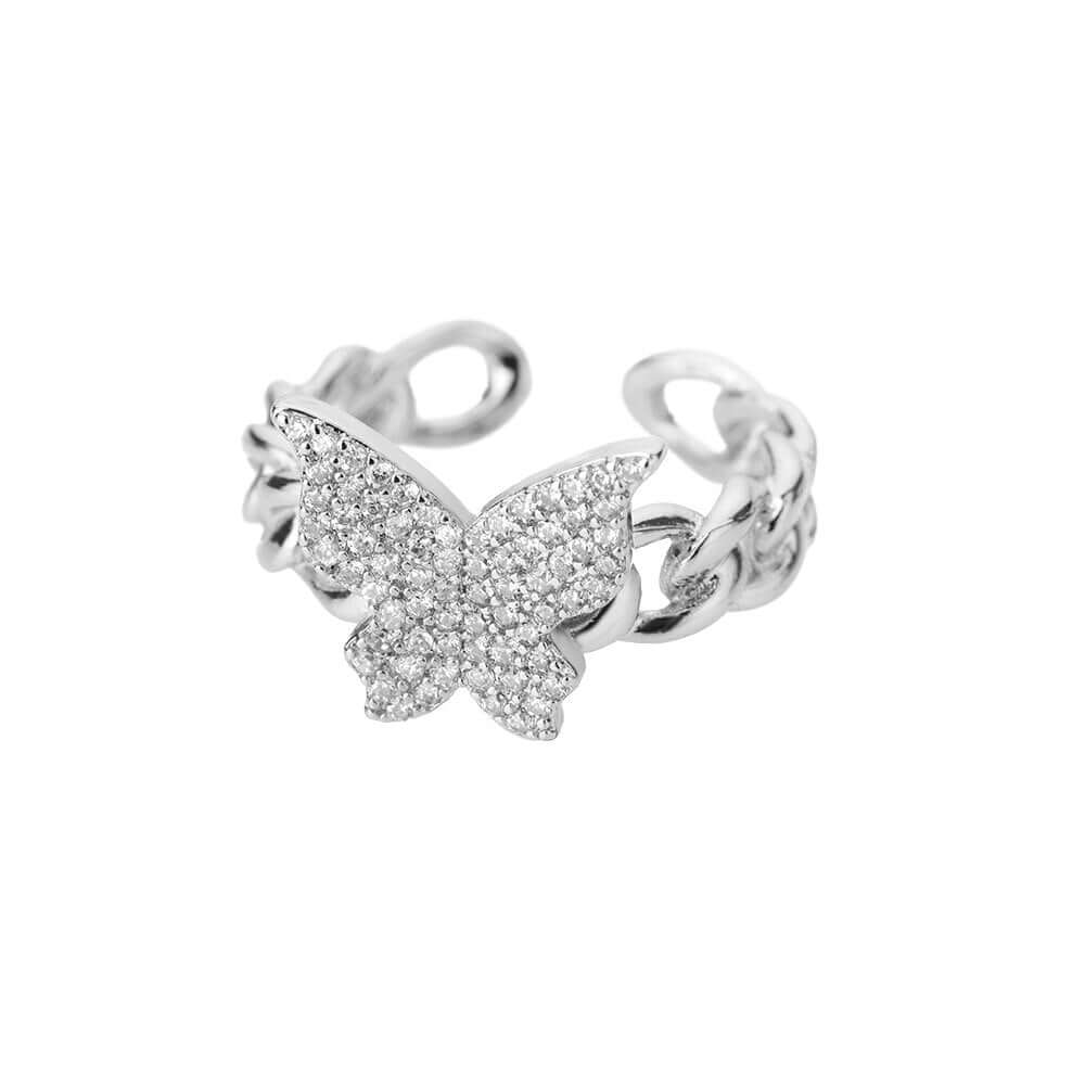 Crystal Butterfly Chain Link Ring