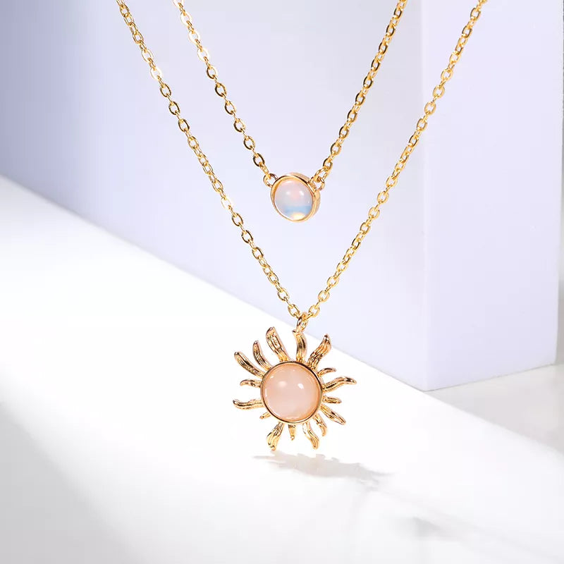 Layered Pink Opal Sun Necklace