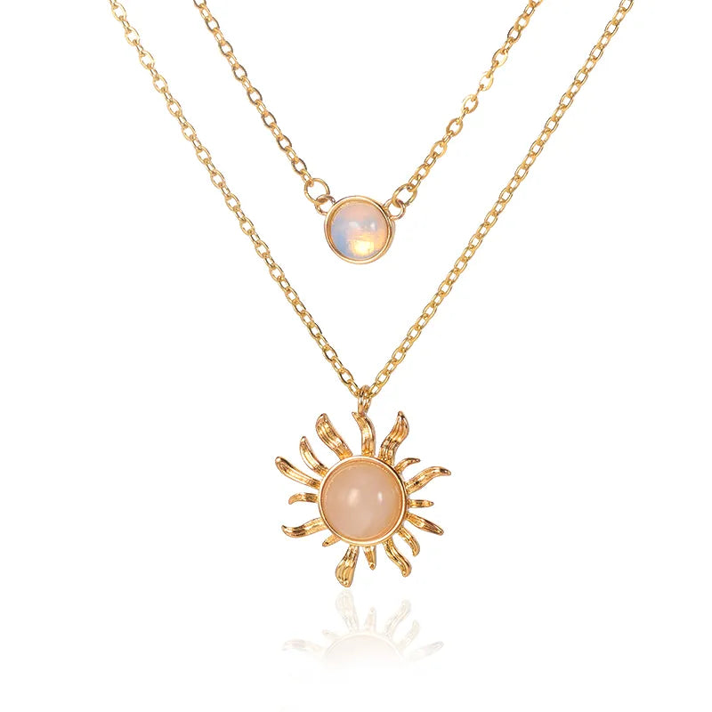 Layered Pink Opal Sun Necklace
