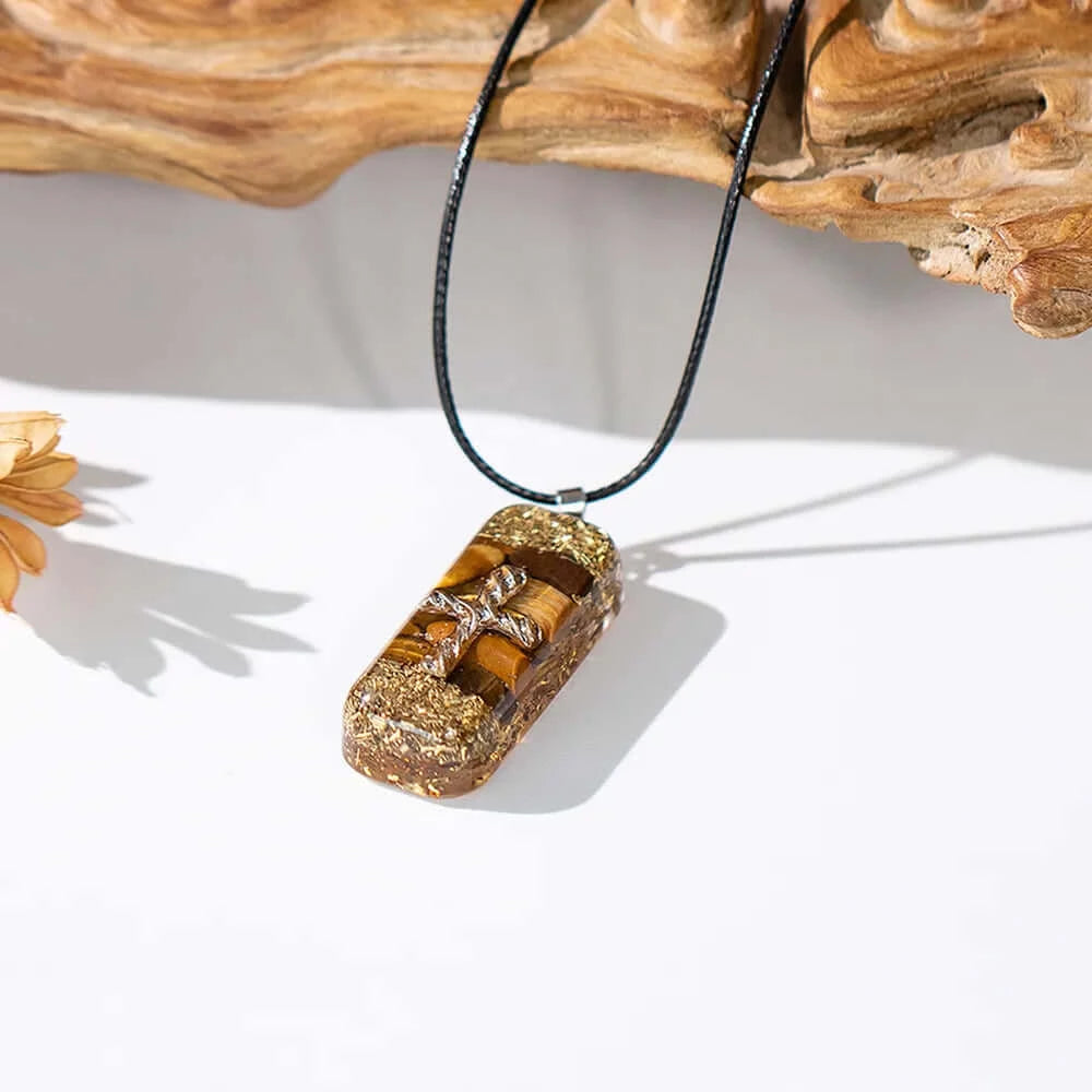 Tiger's Eye Crystal Cross Necklace