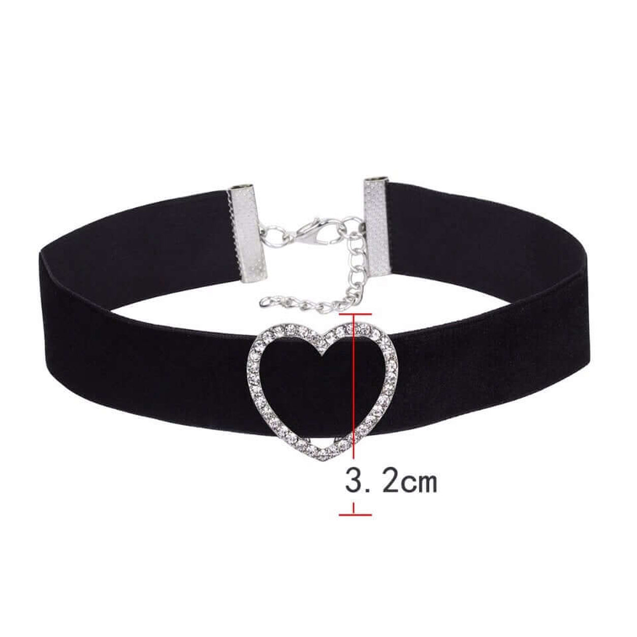 Crystal Heart Velvet Choker with a sparkling crystal heart centerpiece on a soft black velvet band.