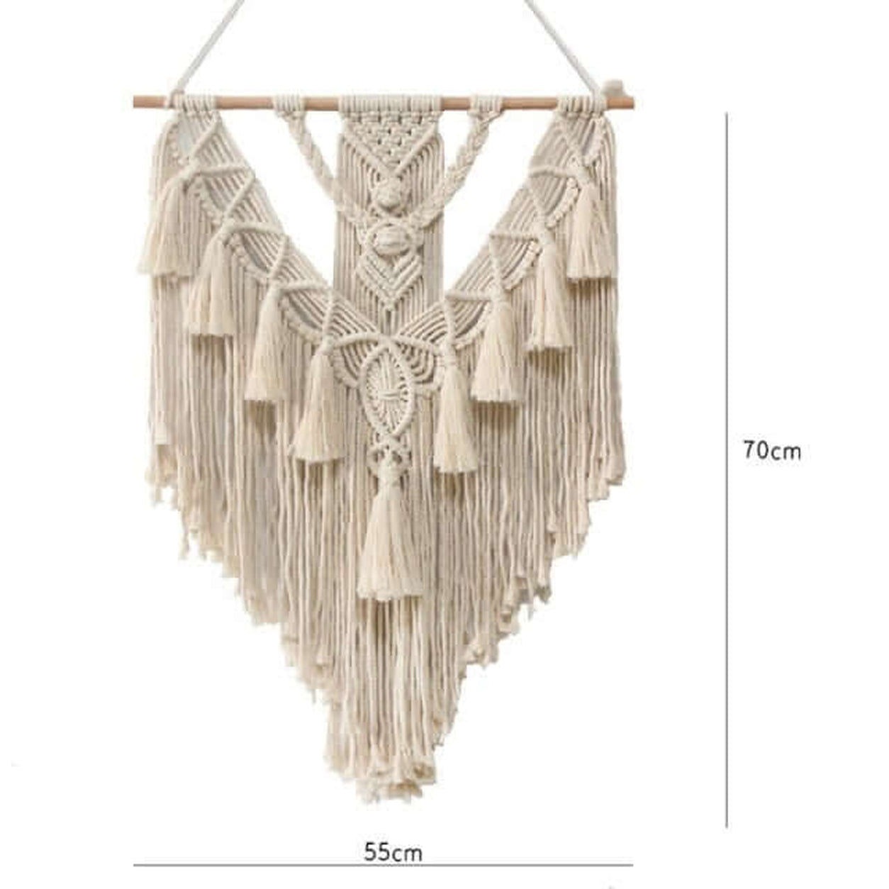 Elegant Tassels Macrame Wall Hanging with product dimensions, measuring 70 cm tall and 55 cm wide.
