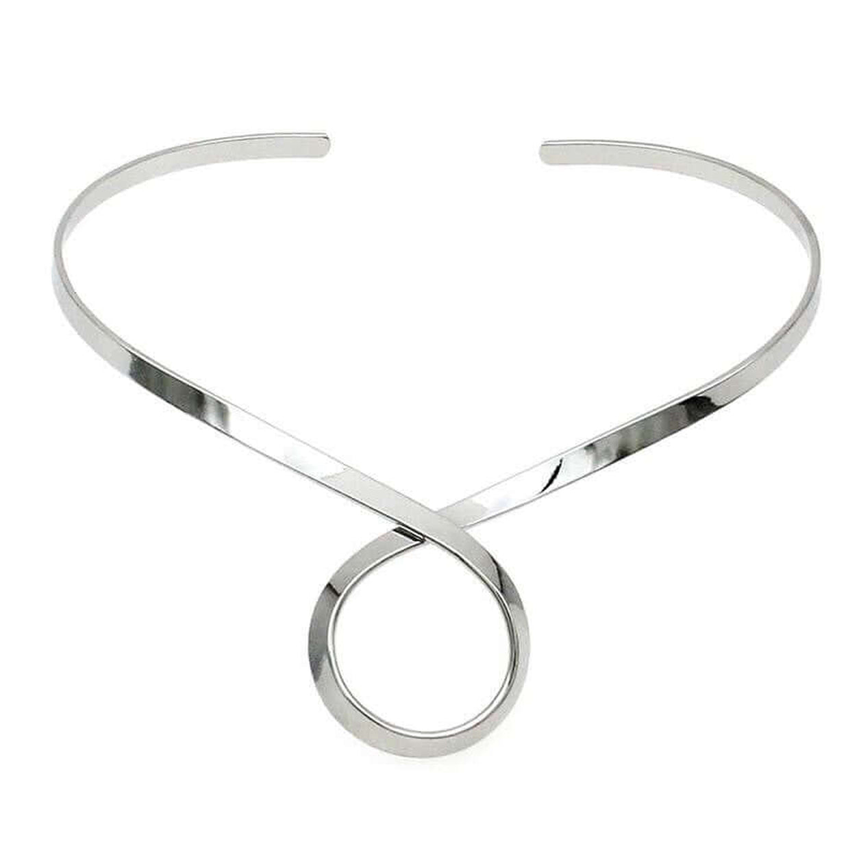 Silver Enchantress Torque Collar Necklace with open collar design and circular pendant accent.