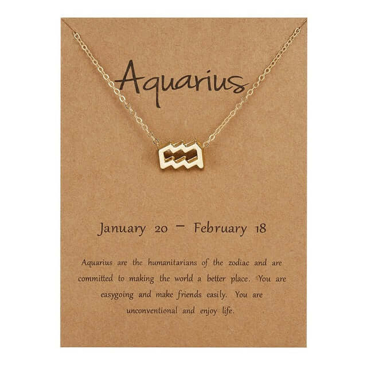 Gold Zodiac Necklace featuring Aquarius zodiac sign pendant.