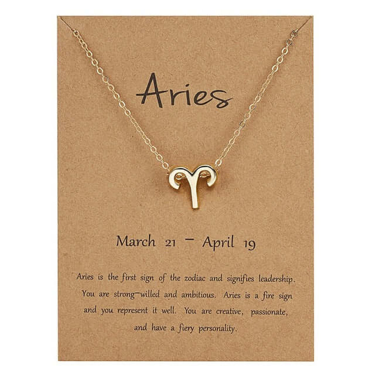 Gold Zodiac Necklace featuring Aries zodiac sign pendant.
