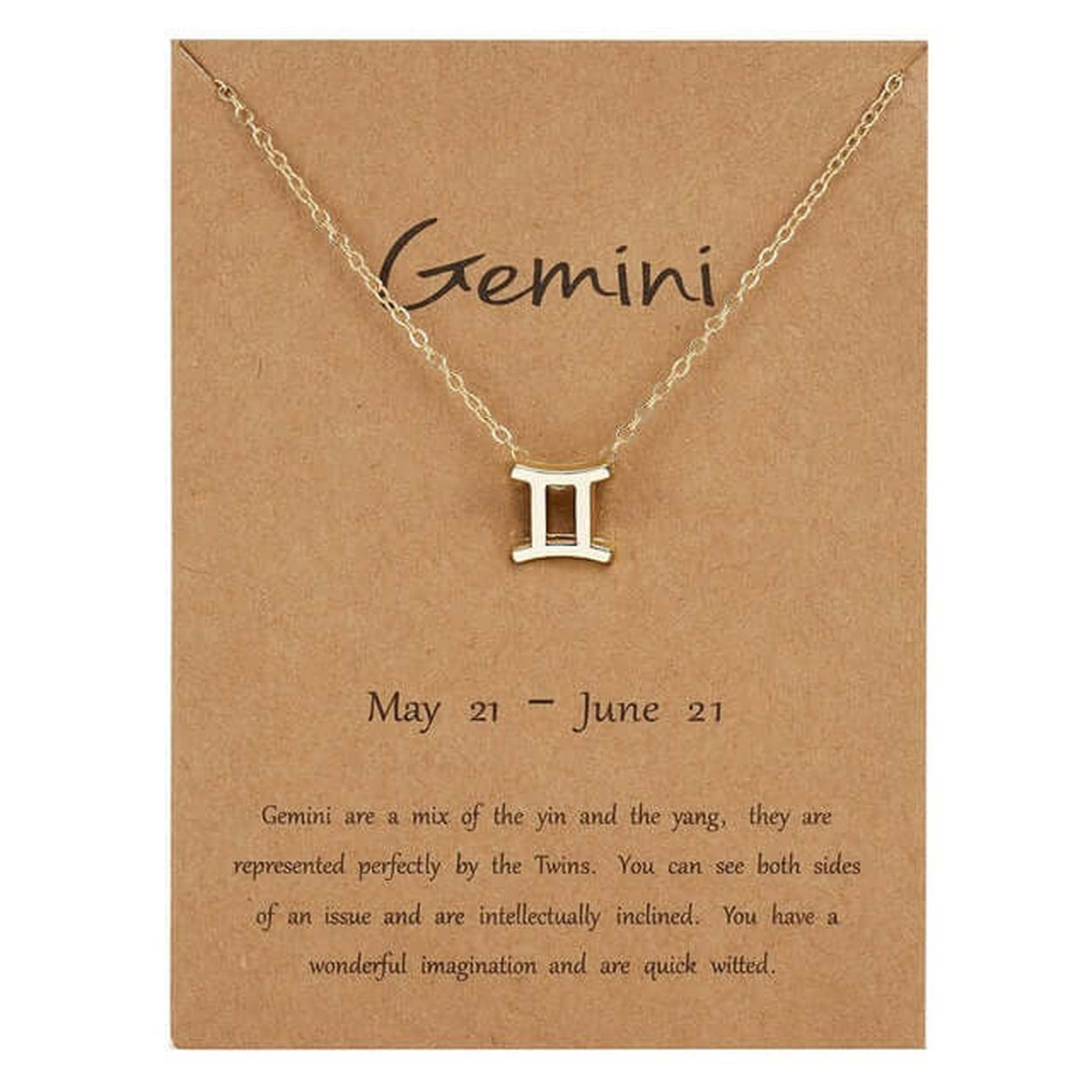 Gold Zodiac Necklace featuring Gemini zodiac sign pendant.