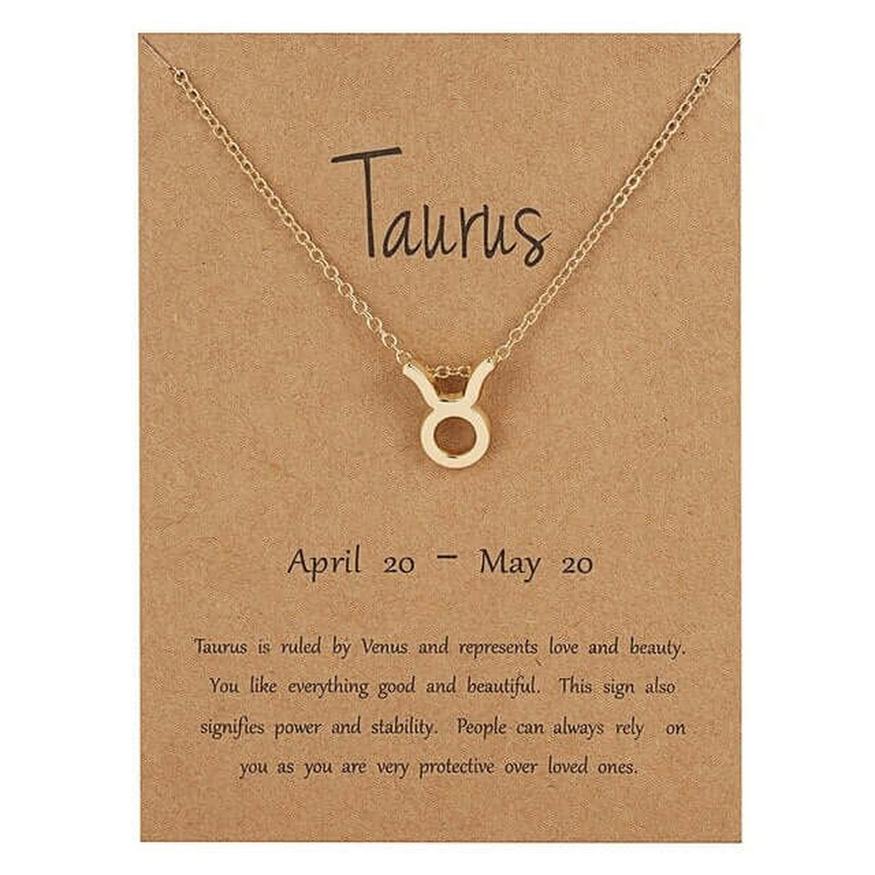 Gold Zodiac Necklace featuring Taurus zodiac sign pendant.