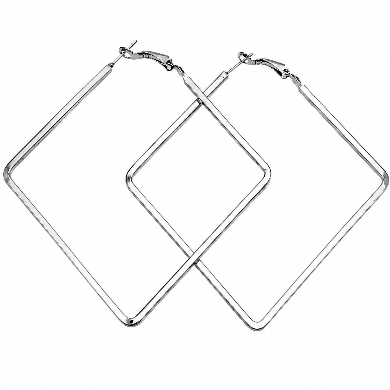 Timeless Square Hoop Earrings in silver with a polished geometric square hoop design and lightweight construction.