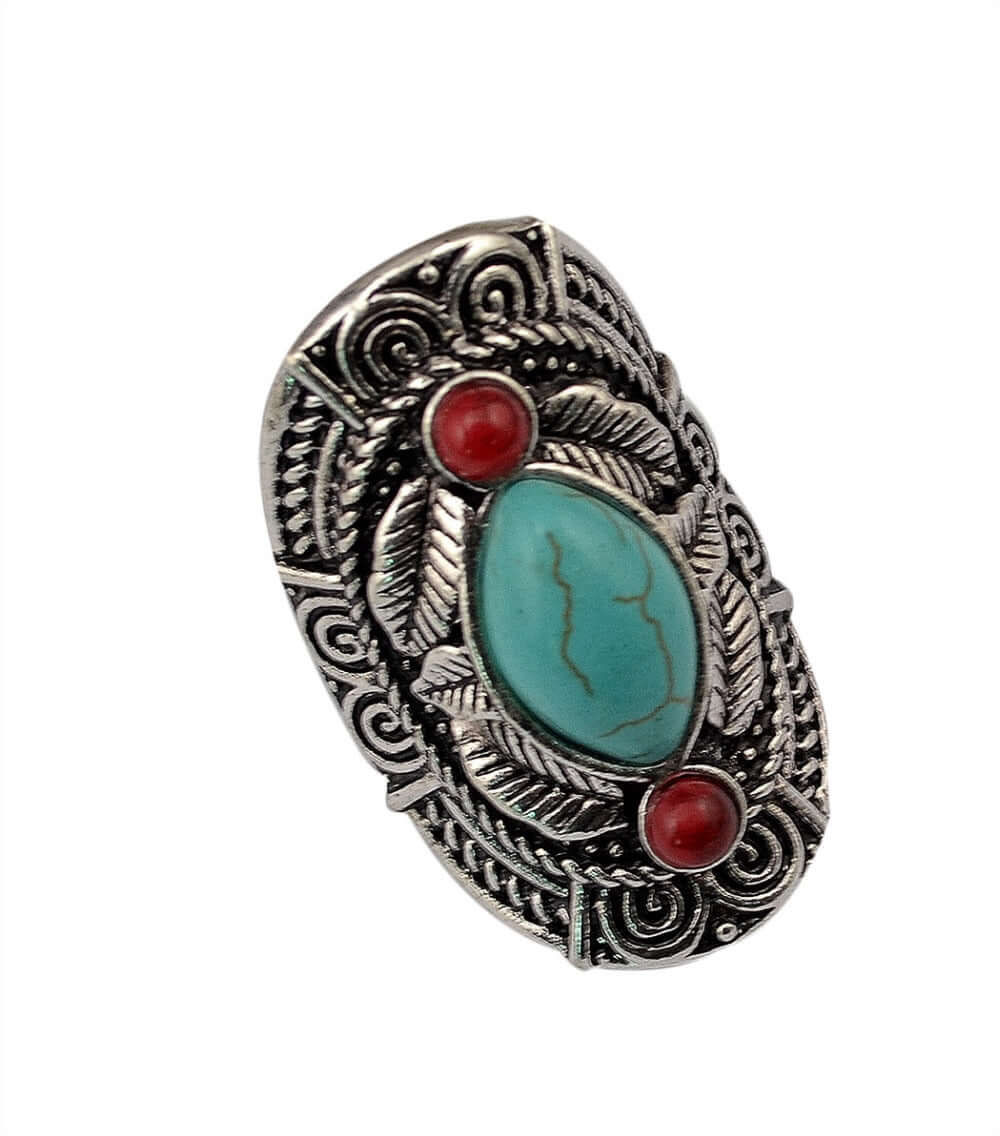 Red Turquoise Tribal Ring - Mandala Jane