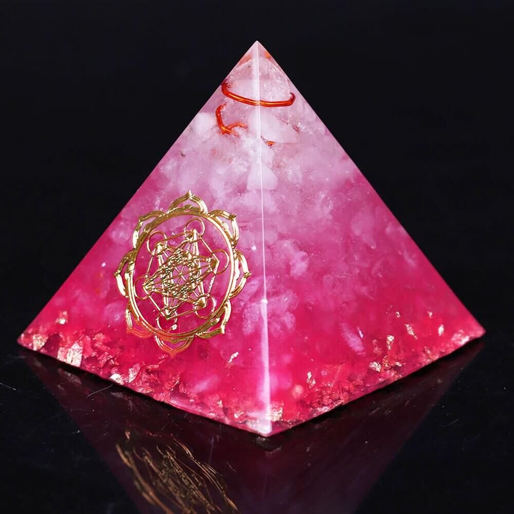 Metatron's Cube Pink Crystal Pyramid
