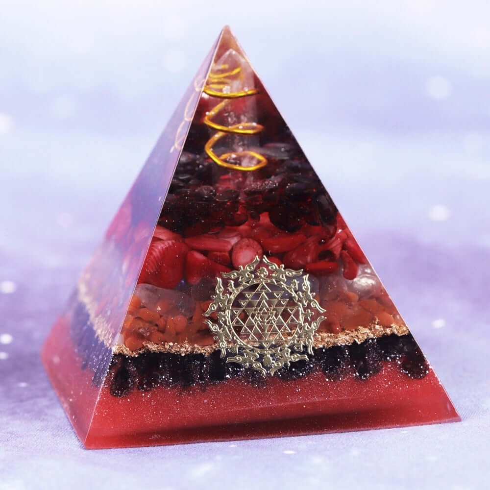 Sri Yantra Garnet Crystal Pyramid