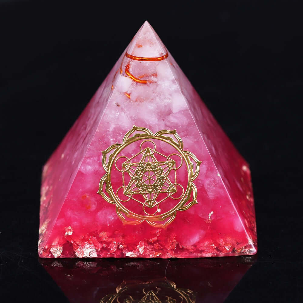 Metatron's Cube Pink Crystal Pyramid