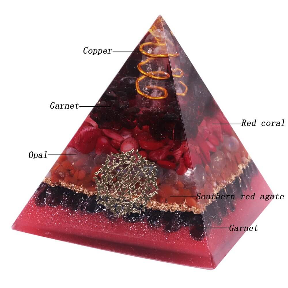 Sri Yantra Garnet Crystal Pyramid