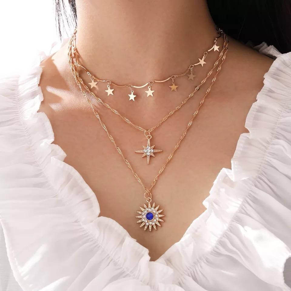 Celestial Goddess Layered Necklace, gold - Mandala Jane Jewelry