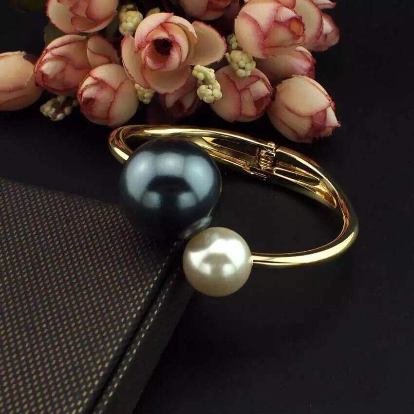 Black & White Pearl Cuff Bracelet - Mandala Jane