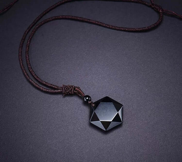 Obsidian Hexagon Pendant Necklace - Mandala Jane