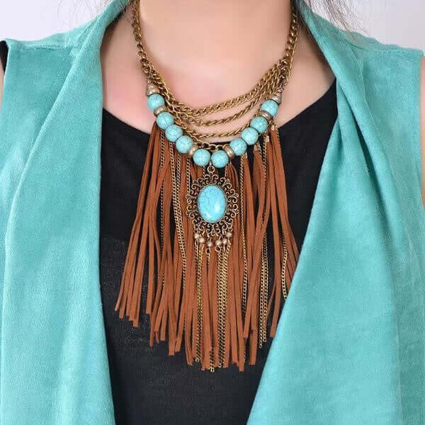Western Turquoise Fringe Necklace - Mandala Jane
