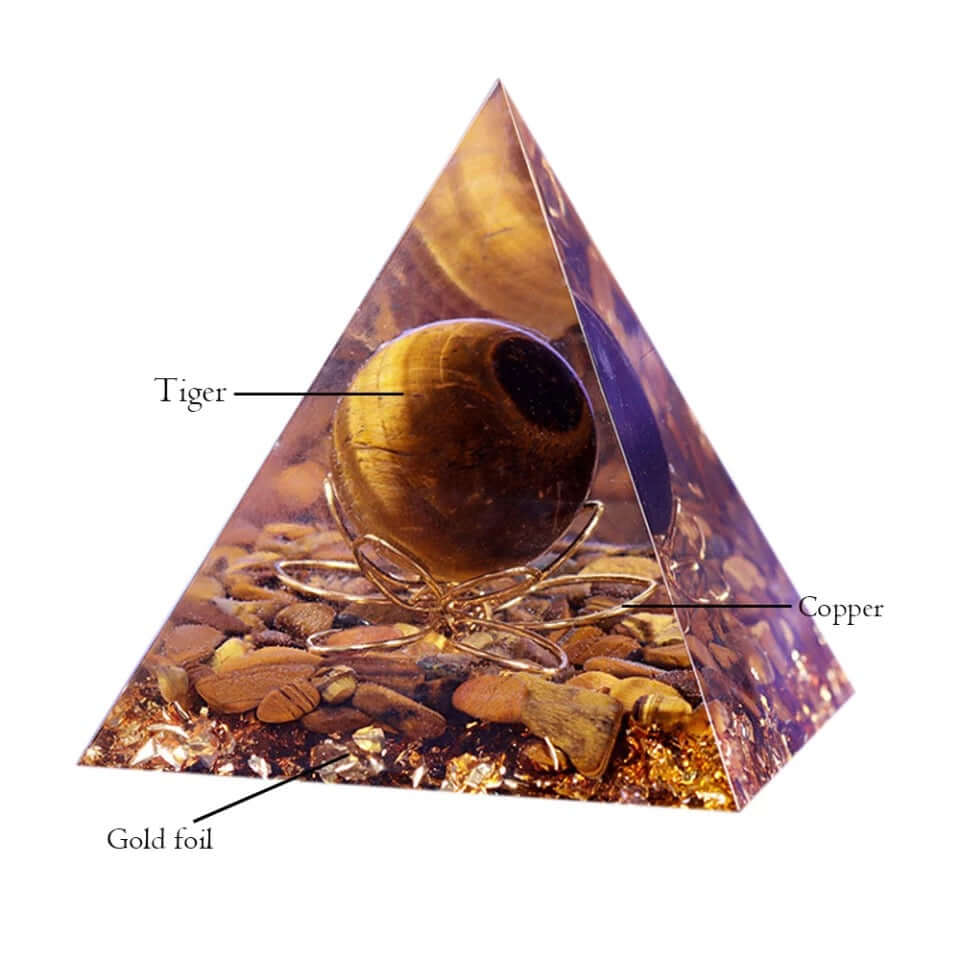 Tiger's Eye Lotus Crystal Pyramid, an orgonite crystal pyramid from Mandala Jane.