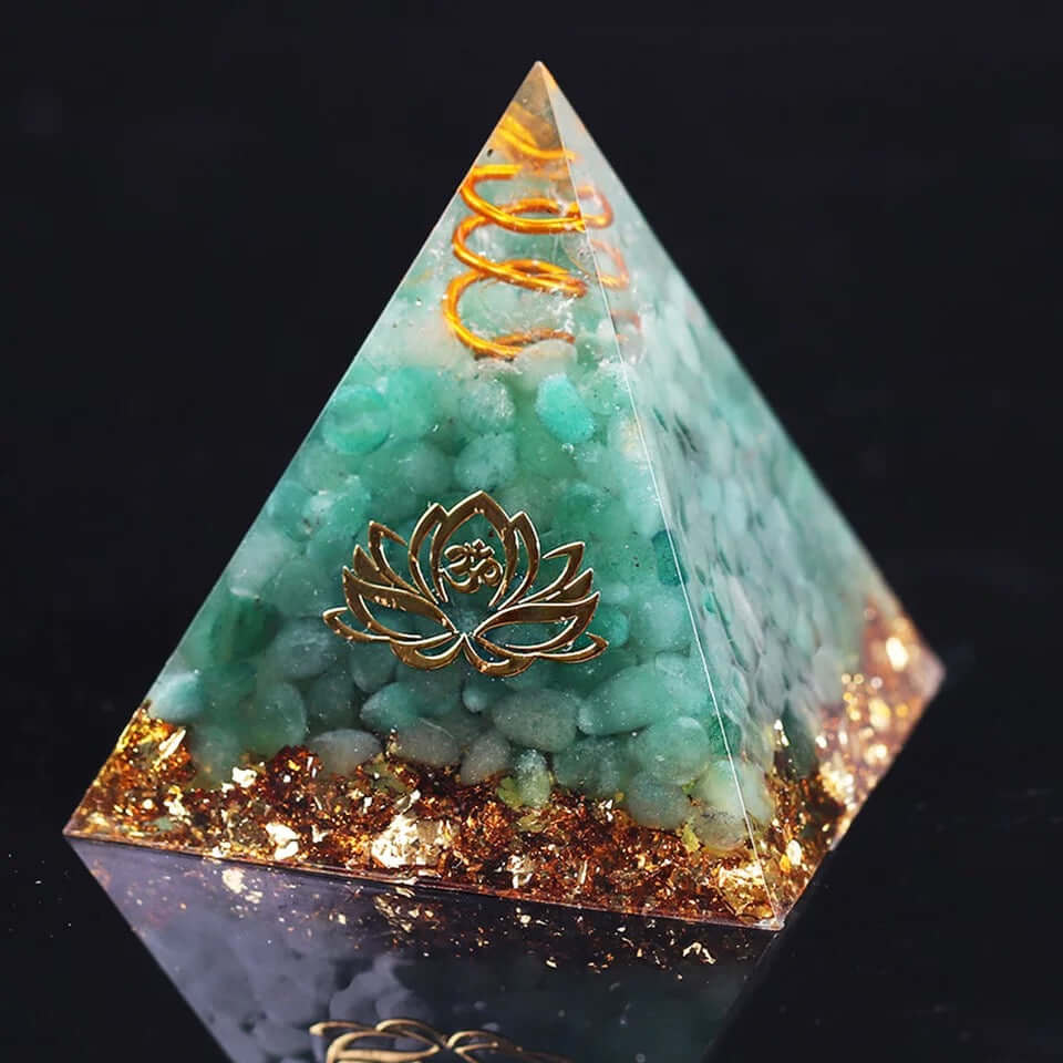 Green Aventurine Lotus Crystal Pyramid, an orgonite crystal pyramid from Mandala Jane.