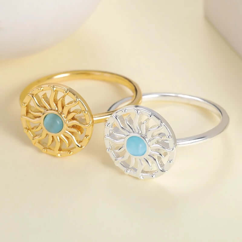 Cosmic Blue Opal Sun Ring - Mandala Jane Jewelry