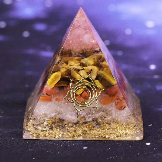 Tiger's Eye & Red Agate Crystal Pyramid, an orgonite crystal pyramid from Mandala Jane.