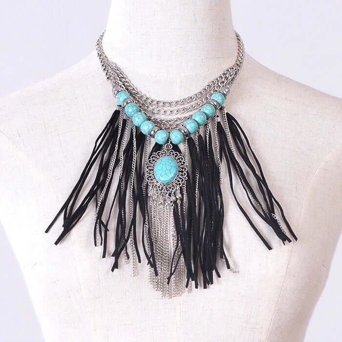 Western Turquoise Fringe Necklace - Mandala Jane Jewelry, statement necklace