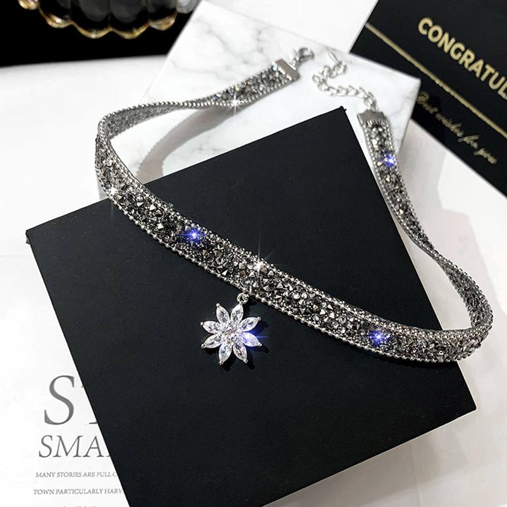 Sparkle Flower Choker Necklace - Mandala Jane Jewelry, choker, sparkle choker, icy