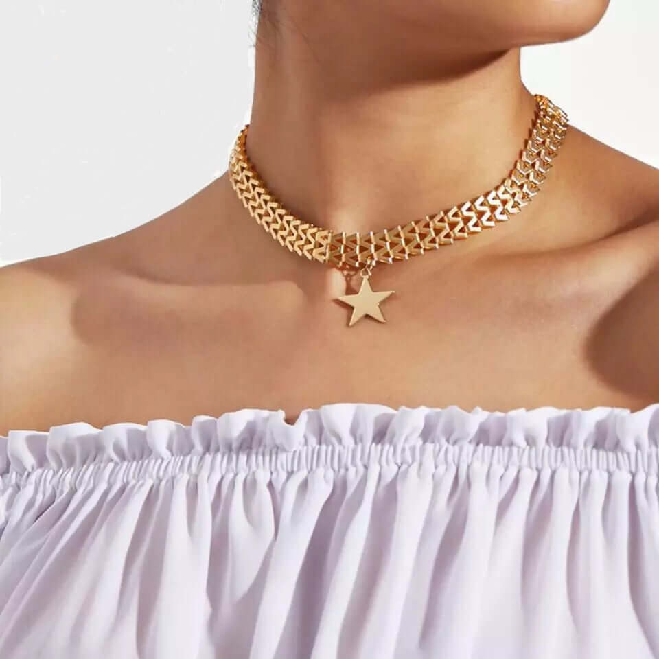 Starlight Collar Necklace - Mandala Jane Jewelry, gold choker, star choker