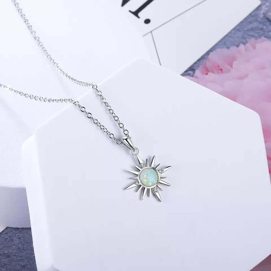 Opal Sun Pendant Necklace - Mandala Jane Jewelry, sterling silver necklace