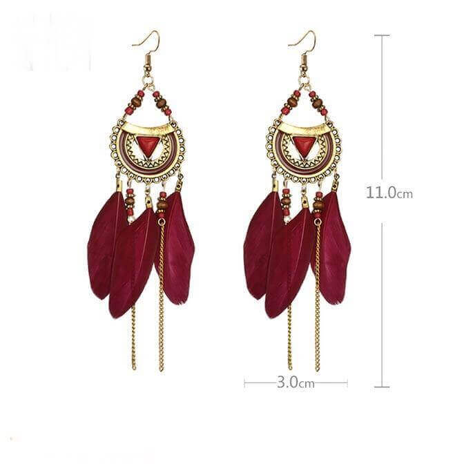Boho Feather Statement Earrings - Mandala Jane