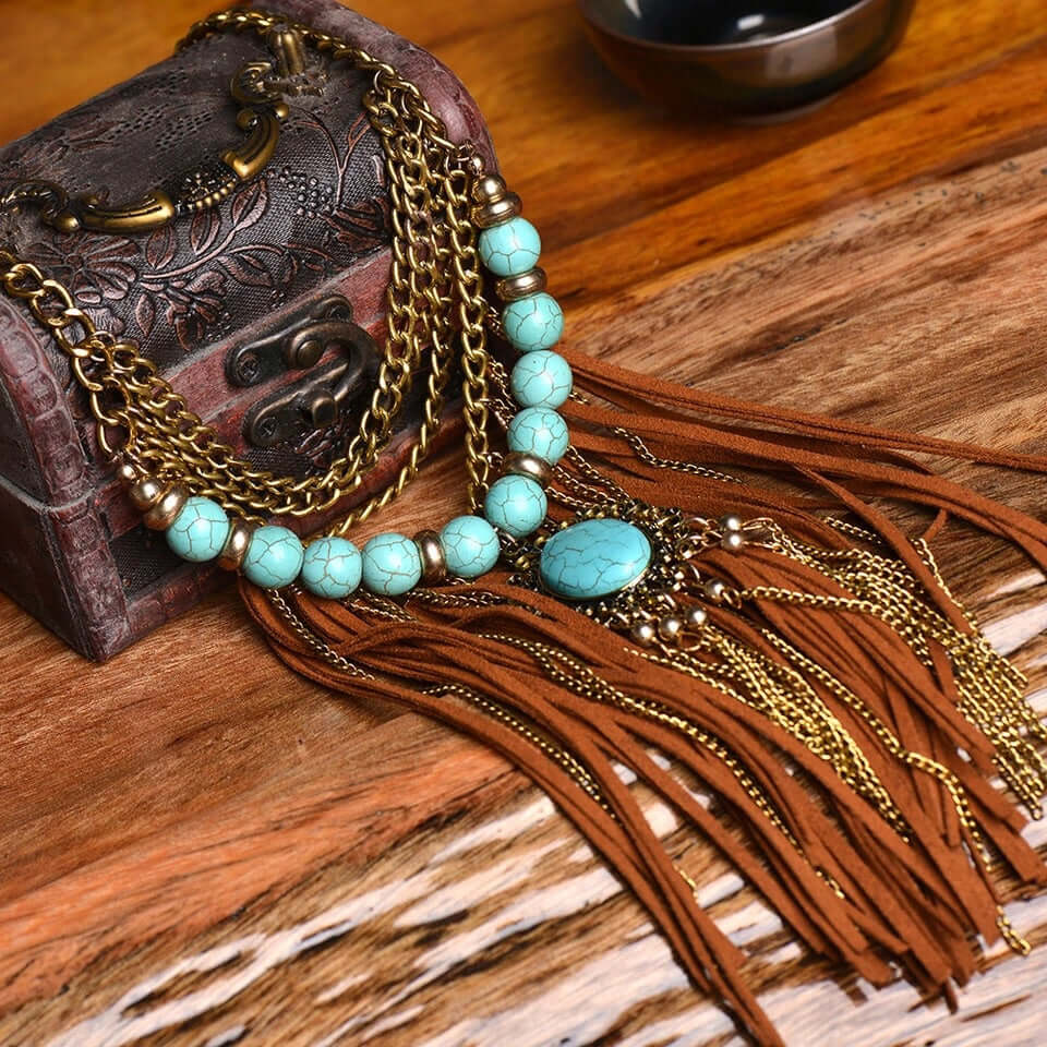 Western Turquoise Fringe Necklace - Mandala Jane