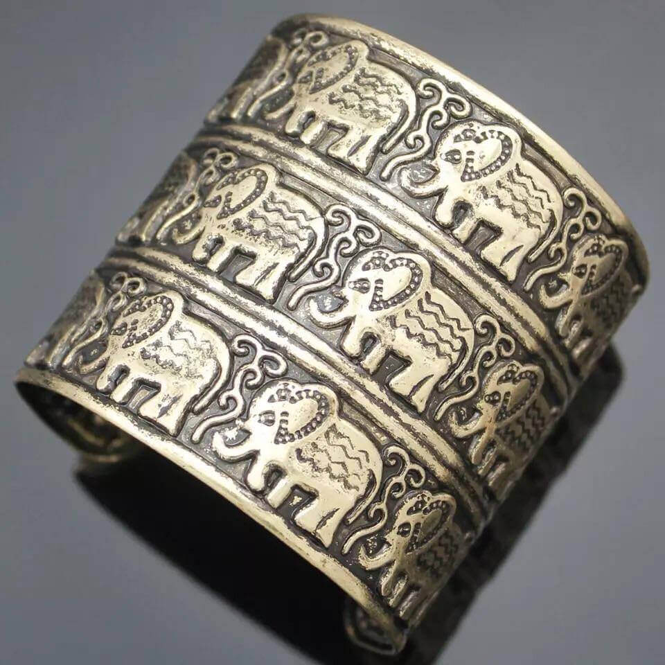 Ancient Gold Elephant Cuff - Mandala Jane