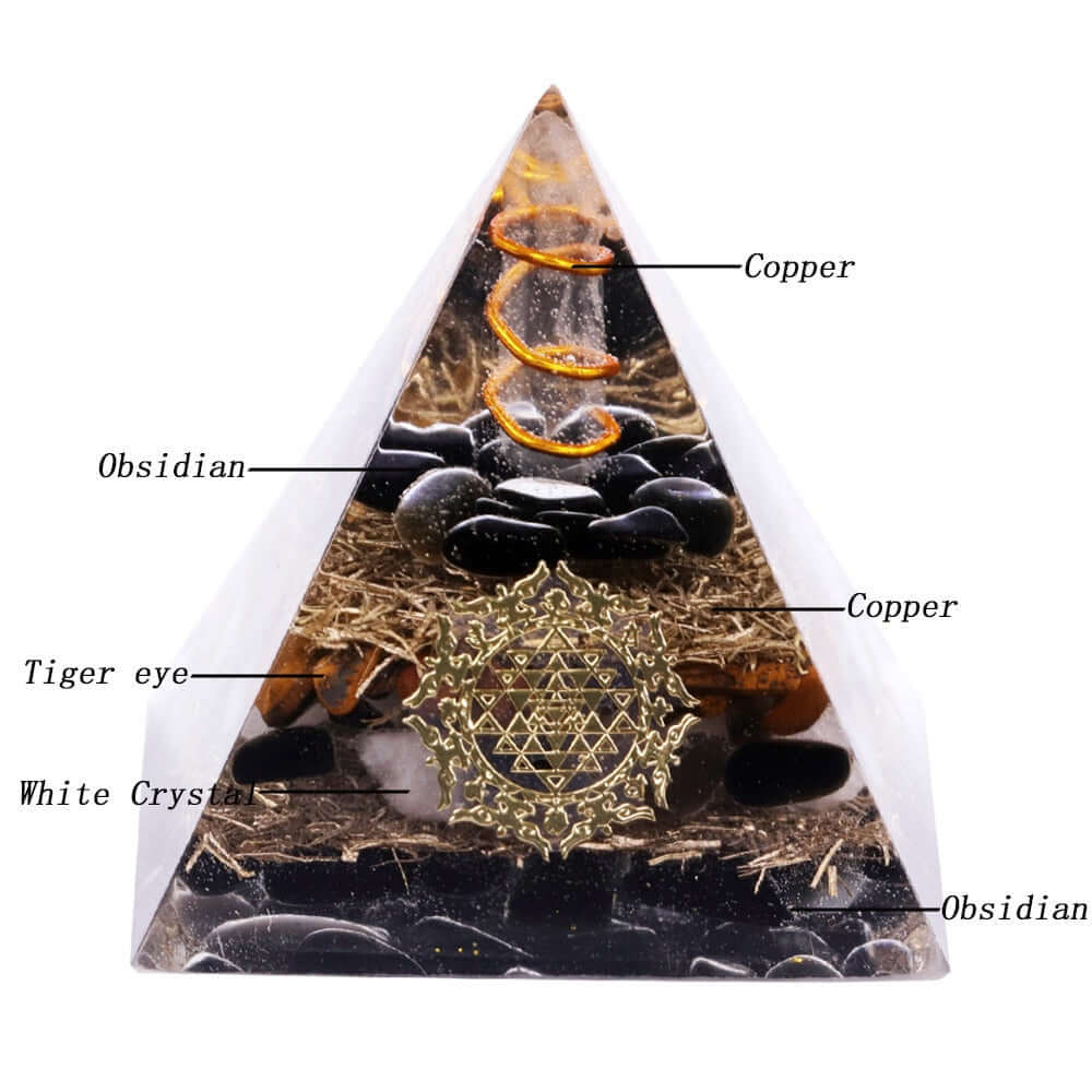 Sri Yantra Tiger's Eye Crystal Pyramid